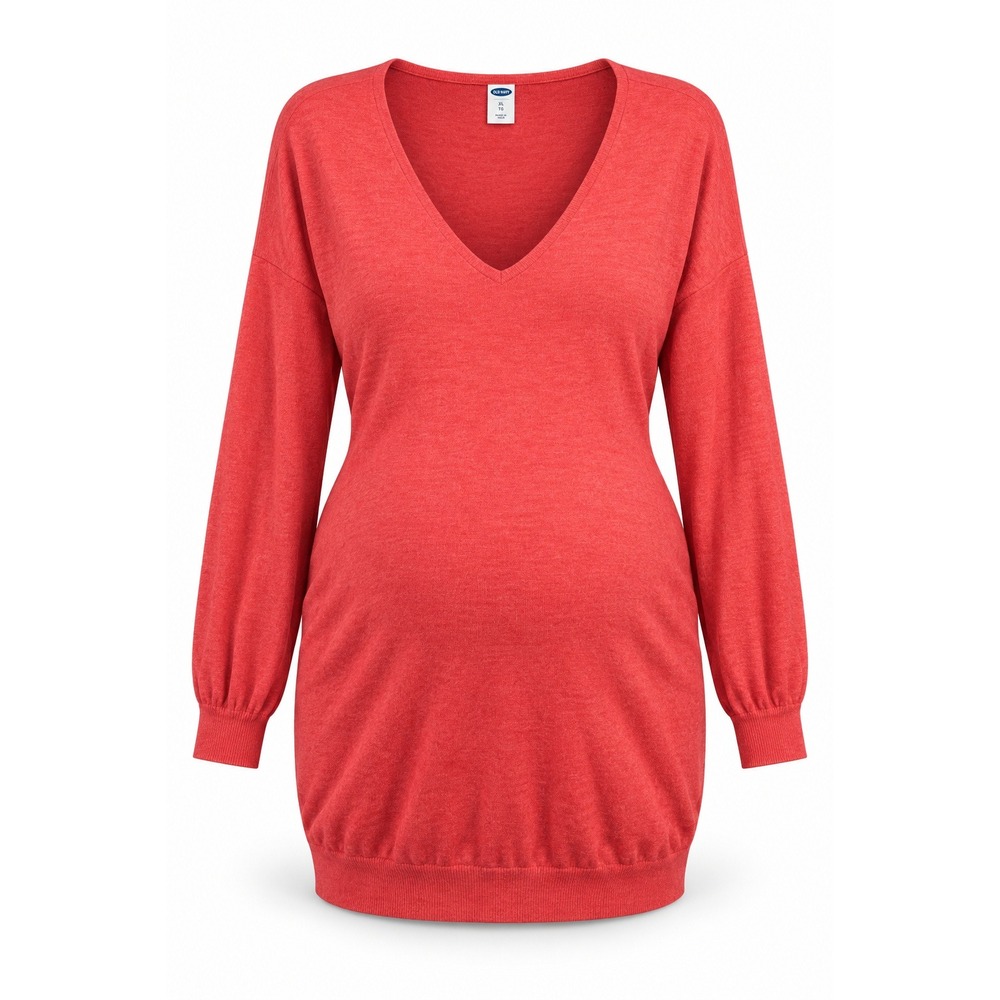 Old Navy Maternity XL Coral Pink Ruched Side V-Neck Cotton Blend Tunic Sweater